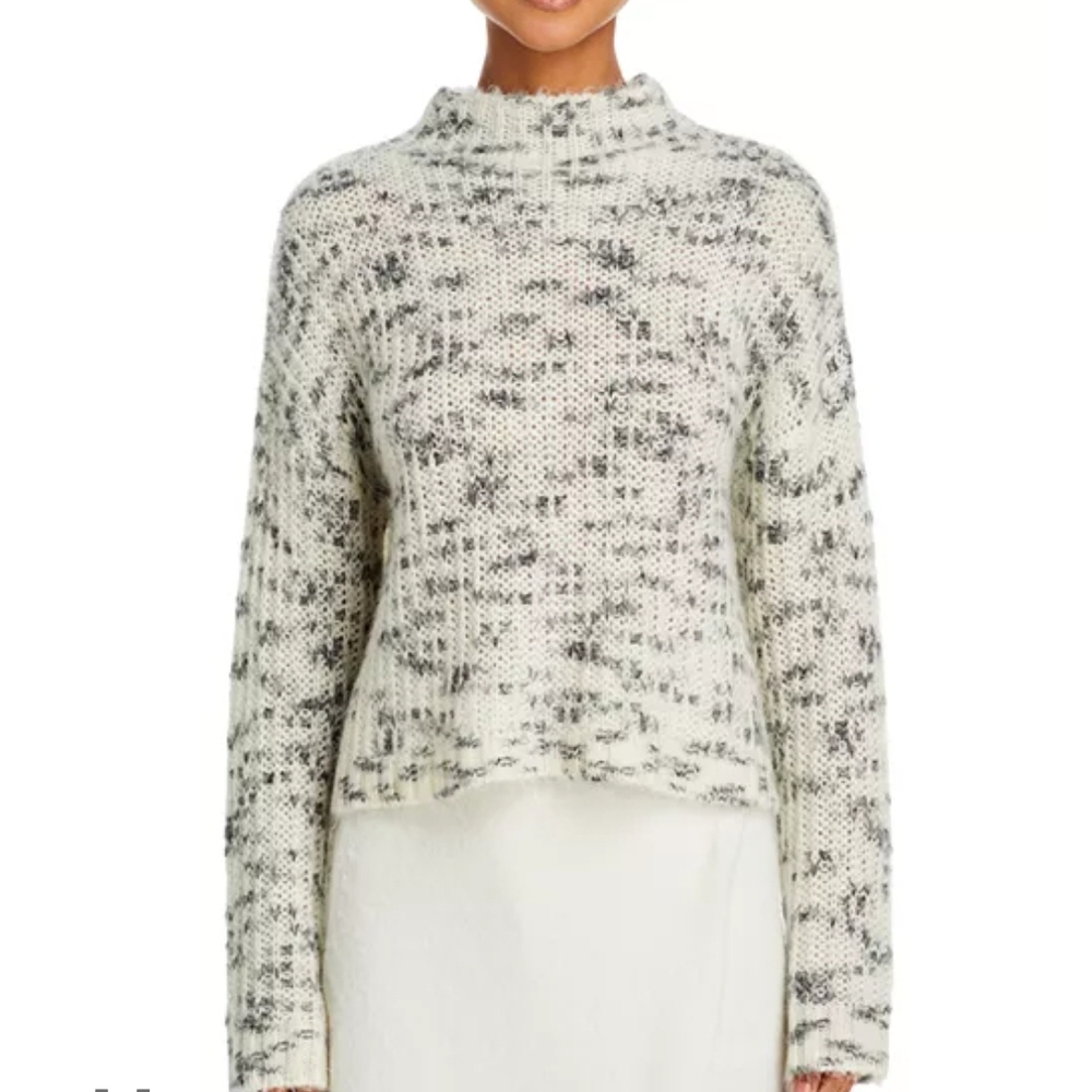 Bella Dahl Wool Blend Winter White Grey Cropped Mockneck Sweater Size S